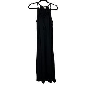 Artisan NY Black Maxi Dress M‎ Split Neck Sleeveless Boho Chic